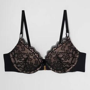 Soma Embraceable Push Up Bra 34B Black Enchanting Lace Front Close Plunge NWT
